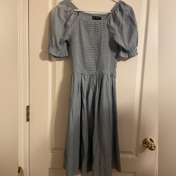 Mikarose Dresses & Skirts - Mikarose The Spencer Faded Denim Sheen Smocked Waist Puff Sleeve Dress‎ Size XS